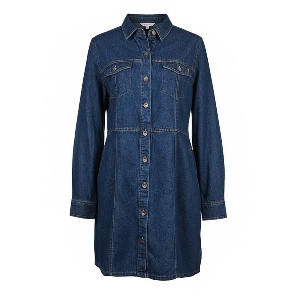 Frye Denim Button Front Midi Dress XL Dark Wash Long Sleeve Western Blue Pockets